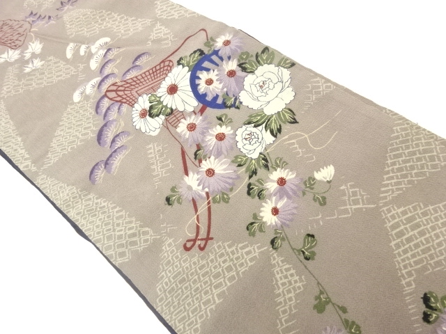 JAPANESE KIMONO / ANTIQUE CHUYA OBI / EMBROIDERY / EDO CHIRIMEN / FLOWER